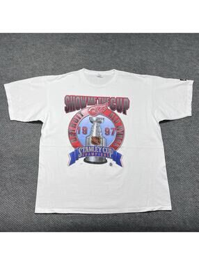 Vintage 1997 Starter Detroit Red Wings Stanley Cup Champions Trophy T-Shirt XL